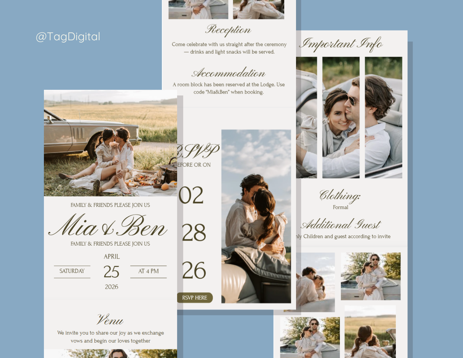 Mobile-friendly wedding RSVP website design with countdown and event details by iTagDigital
