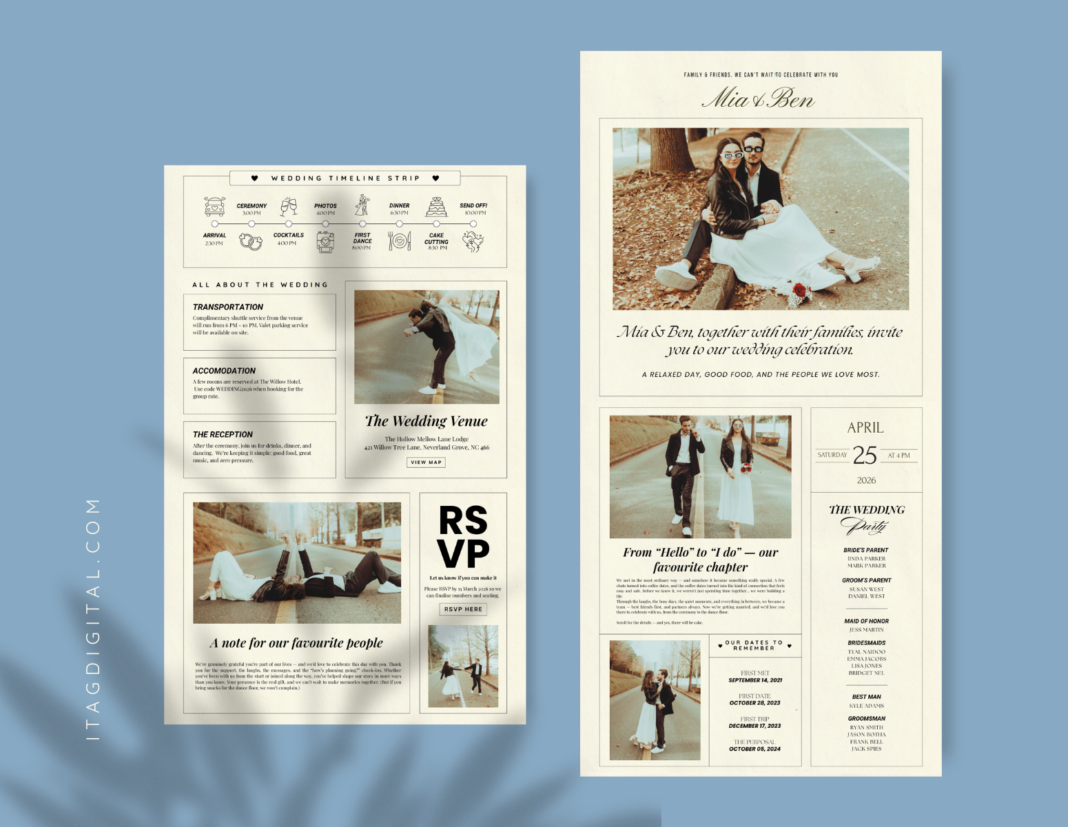 iTagDigital RSVP Wedding Website - Newspaper design