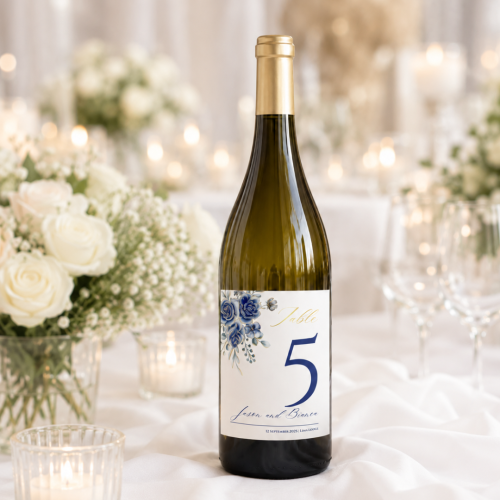 Blue Floral Wine Bottle label